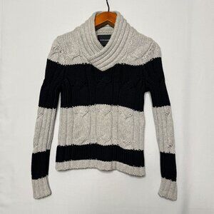 CLUB MONACO Black Gray 100% Cashmere Chunky Cable Knit Fisherman Sweater x-Small